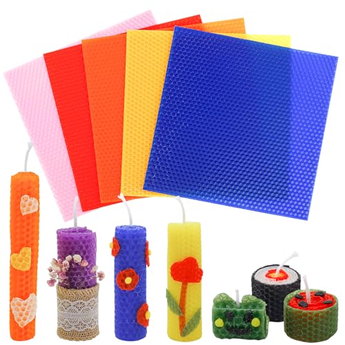 Bolosa 5 Bienenwachsplatten, Wachsplatten für Kerzen, Taufkerze Selber machen set, Kerzen Selber Machen Set, Wachsplatten zum Kerzen Verzieren, Kerzen Bemalen Set, für Erwachsene und Kinder(20x20cm) von Bolosa