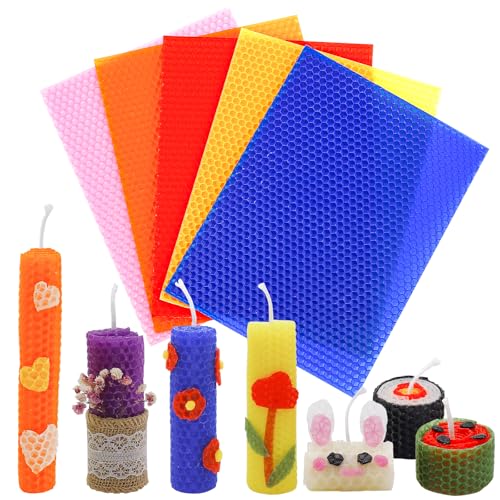 Bolosa 5 Bienenwachsplatten, Wachsplatten für Kerzen, Taufkerze Selber machen set, Kerzen Selber Machen Set, Wachsplatten zum Kerzen Verzieren, Kerzen Bemalen Set, für Erwachsene und Kinder(20x15cm) von Bolosa