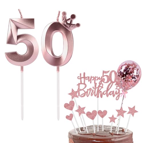 Bolosa Geburtstagskerzen Zahlen 50, Tortendeko 50 Geburtstag, 50 Geburtstag Frau Deko, Kerzen Geburtstag, Tortendeko Geburtstag für 50 Geburstagstorte Deko Jungen Mädchen Mann Frau(Roségold 50) von Bolosa