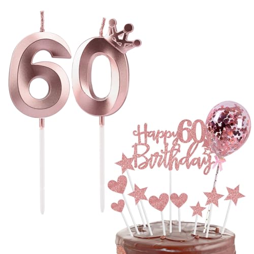 Bolosa Geburtstagskerzen Zahlen 60, 60 Geburtstag Geburtstag, Tortendeko 60 Kerze, Geburtstag Kerze für 60 Geburstagstorte Deko Jungen Mädchen Mann Frau(Roségold 60) von Bolosa
