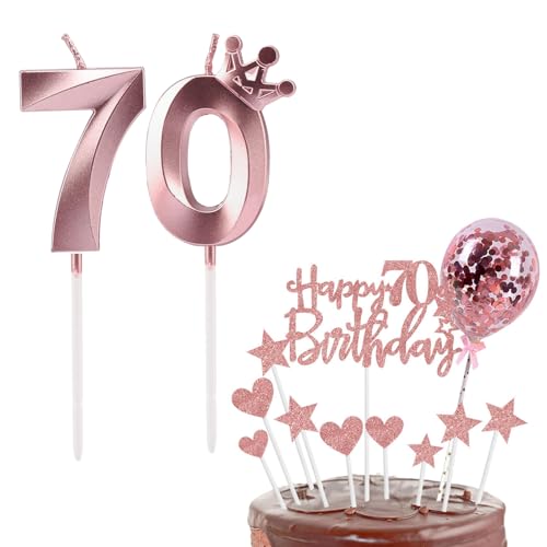 Bolosa Geburtstagskerzen Zahlen 70, 70 Geburtstag Geburtstag, Tortendeko 70 Kerze, Geburtstag Kerze für 70 Geburstagstorte Deko Jungen Mädchen Mann Frau(Roségold 70) von Bolosa