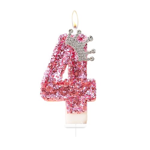 Bolosa Prinzessin Rosa Kerzen mit Krone - 4 Geburtstagskerzen für Kinder, Erwachsene und Jubiläum von Bolosa