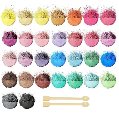 Epoxidharz Farbe Glimmerpulver, 30 lebendige Farben (3g/Beutel) Epoxidharz Pigmentpulver Geeignet für Seifenfarbe, Kosmetik, Lipgloss, Lidschatten, Badebombe, Kerze von Bolosa