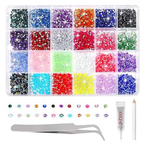 Harz-Strassstein-Set, 24 Farben, 2 mm und 3 mm, flache Rückseite, runde Strasssteine mit 1 Pinzette, Klebestift, Bedazzling-Set, nicht Hotfix-Kristall-Edelsteine für Nägel, DIY, Basteln, Gesicht Harz-Strassstein-Set, 24 Farben, 2 mm und 3 mm, flache Rückseite, runde Strasssteine mit 1 Pinzette, Klebestift, Bedazzling-Set, nicht Hotfix-Kristall-Edelsteine für Nägel, DIY, Basteln, Gesicht von Bolosa