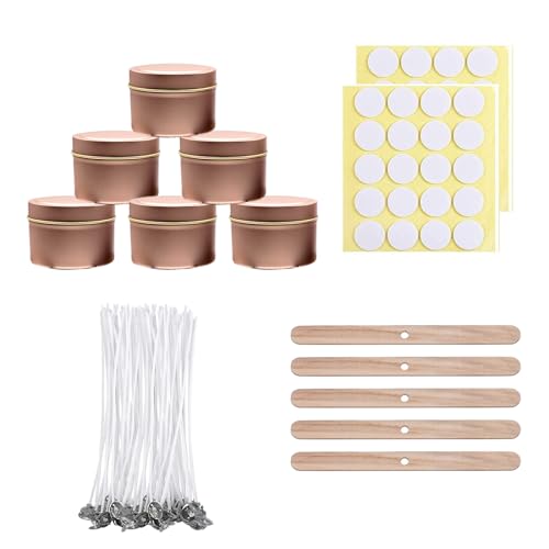 Kerzen Selber Machen Set,Diy Kerzen Set,100pc 6cm Kerzendochte und 6 Stück Kerzendosen,5 Dochthalter,2 Stickers,Kerzen- Selber- Machen- Set,Duftkerzen Selber Machen Set,Kerzen Selber Machen Set Kinder von Bolosa