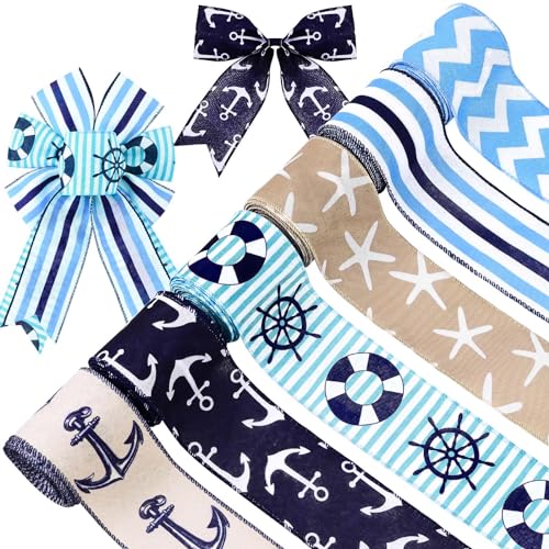 6 Rollen nautisches Band mit Drahtrand, 6,3 cm, marineblau, Anker, Wellen, Streifen, Seestern, bedrucktes Stoffband für Babyparty, Sommerferien, unter dem Meer, Party, Bastelbedarf, 27,7 m 6 Rollen nautisches Band mit Drahtrand, 6,3 cm, marineblau, Anker, Wellen, Streifen, Seestern, bedrucktes Stoffband für Babyparty, Sommerferien, unter dem Meer, Party, Bastelbedarf, 27,7 m von Bolsome