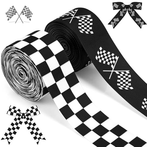 Ripsband mit Rennwagen-Motiv, 3,8 cm, Rennwagen-Flagge, schwarz-weiß kariert, für Sport-Team-Partys, Geschenkverpackungen, Basteln, Dekoration, 2 Rollen, 20 Meter Ripsband mit Rennwagen-Motiv, 3,8 cm, Rennwagen-Flagge, schwarz-weiß kariert, für Sport-Team-Partys, Geschenkverpackungen, Basteln, Dekoration, 2 Rollen, 20 Meter von Bolsome