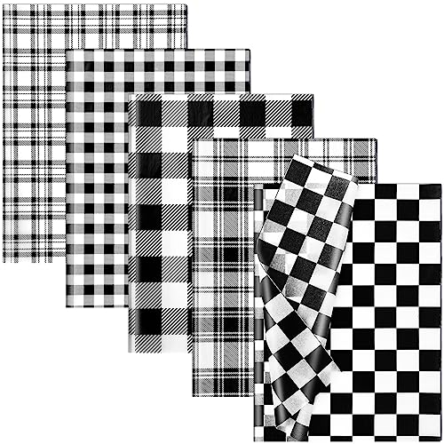 Seidenpapier, 50,8 x 35,6 cm, schwarz-weiß, Büffelkariert, 5 Muster, Gingham-Seidenpapier für Geschenkverpackungen für Geburtstag, Halloween, Rennauto-Party, Bastelarbeiten, 100 Blatt Seidenpapier, 50,8 x 35,6 cm, schwarz-weiß, Büffelkariert, 5 Muster, Gingham-Seidenpapier für Geschenkverpackungen für Geburtstag, Halloween, Rennauto-Party, Bastelarbeiten, 100 Blatt von Bolsome