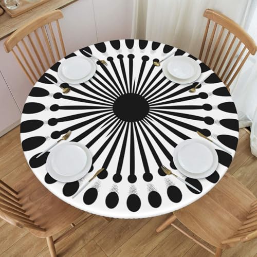 Boltpack Schwarz-weiße Tischdecke mit elastischem Rand, runde Tischdecke, waschbar, wiederverwendbar, Tischdecke für Küche, Esszimmer, Party Boltpack Schwarz-weiße Tischdecke mit elastischem Rand, runde Tischdecke, waschbar, wiederverwendbar, Tischdecke für Küche, Esszimmer, Party von Boltpack