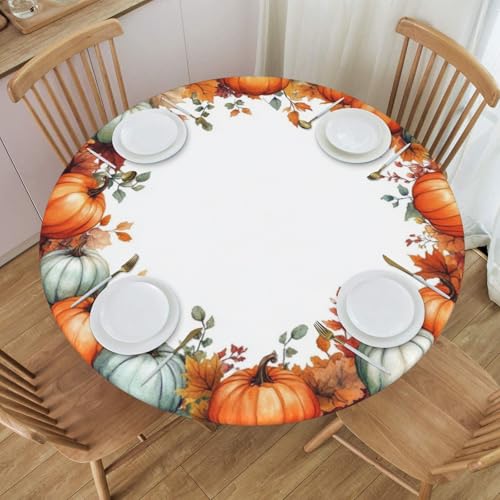 Boltpack Tischdecke mit Kürbisblatt-Druck, mit elastischem Rand, runde Tischdecke, waschbar, wiederverwendbar, Tischdecke für Küche, Esszimmer, Party Boltpack Tischdecke mit Kürbisblatt-Druck, mit elastischem Rand, runde Tischdecke, waschbar, wiederverwendbar, Tischdecke für Küche, Esszimmer, Party von Boltpack