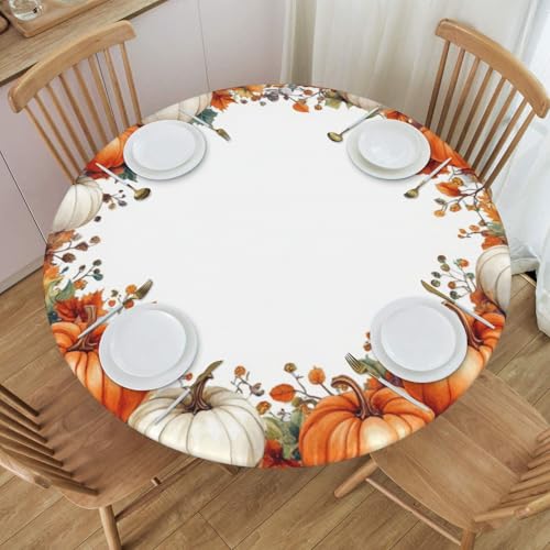 Boltpack Tischdecke mit Kürbisblatt-Druck, mit elastischem Rand, runde Tischdecke, waschbar, wiederverwendbar, Tischdecke für Küche, Esszimmer, Party Boltpack Tischdecke mit Kürbisblatt-Druck, mit elastischem Rand, runde Tischdecke, waschbar, wiederverwendbar, Tischdecke für Küche, Esszimmer, Party von Boltpack