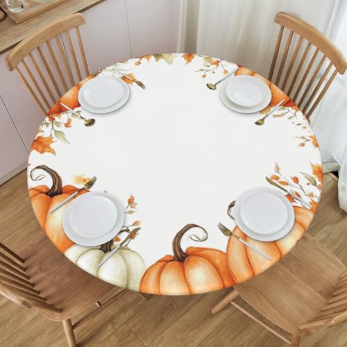 Boltpack Tischdecke mit Kürbisblatt-Druck, mit elastischem Rand, runde Tischdecke, waschbar, wiederverwendbar, Tischdecke für Küche, Esszimmer, Party von Boltpack