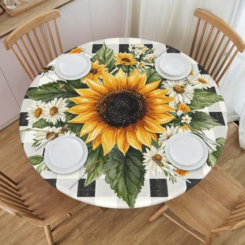 Boltpack Tischdecke mit Sonnenblumen-Blumendruck und elastischem Rand, runde Tischdecke, waschbar, wiederverwendbar, Tischdecke für Küche, Esszimmer, Party Boltpack Tischdecke mit Sonnenblumen-Blumendruck und elastischem Rand, runde Tischdecke, waschbar, wiederverwendbar, Tischdecke für Küche, Esszimmer, Party von Boltpack