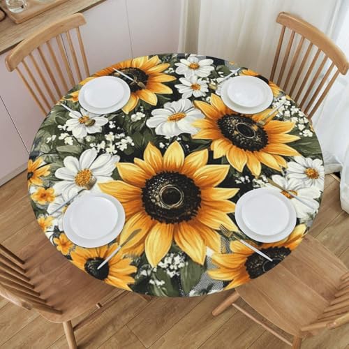 Boltpack Tischdecke mit Sonnenblumen-Blumendruck und elastischem Rand, runde Tischdecke, waschbar, wiederverwendbar, Tischdecke für Küche, Esszimmer, Party Boltpack Tischdecke mit Sonnenblumen-Blumendruck und elastischem Rand, runde Tischdecke, waschbar, wiederverwendbar, Tischdecke für Küche, Esszimmer, Party von Boltpack