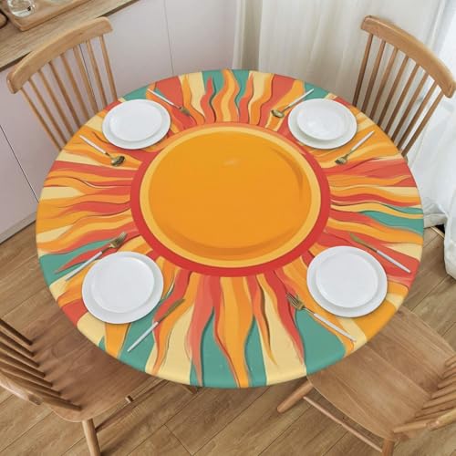 Boltpack Tischdecke mit Sonnenmuster und elastischem Rand, runde Tischdecke, waschbar, wiederverwendbar, Tischdecke für Küche, Esszimmer, Party von Boltpack