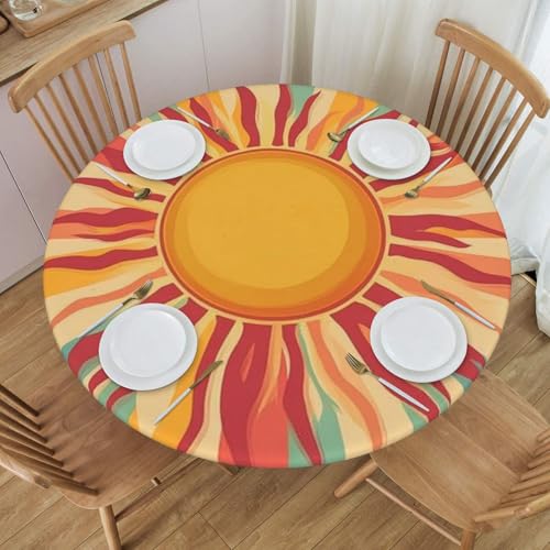 Boltpack Tischdecke mit Sonnenmuster und elastischem Rand, runde Tischdecke, waschbar, wiederverwendbar, Tischdecke für Küche, Esszimmer, Party von Boltpack