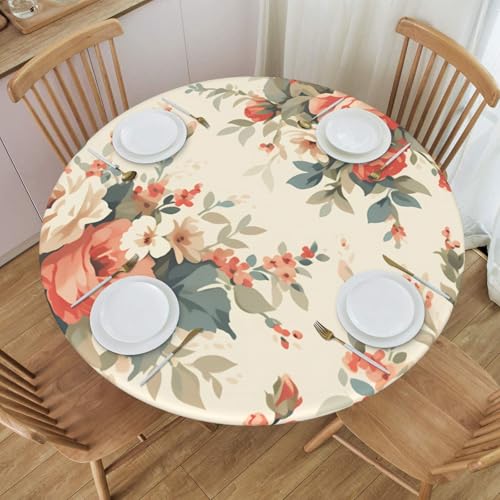 Boltpack Tischdecke mit Vintage-Blumendruck und elastischem Rand, runde Tischdecke, waschbar, wiederverwendbar, Tischdecke für Küche, Esszimmer, Party Boltpack Tischdecke mit Vintage-Blumendruck und elastischem Rand, runde Tischdecke, waschbar, wiederverwendbar, Tischdecke für Küche, Esszimmer, Party von Boltpack