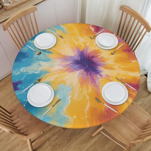 Boltpack Tischdecke mit buntem Batikdruck und elastischem Rand, runde Tischdecke, waschbar, wiederverwendbar, Tischdecke für Küche, Esszimmer, Party Boltpack Tischdecke mit buntem Batikdruck und elastischem Rand, runde Tischdecke, waschbar, wiederverwendbar, Tischdecke für Küche, Esszimmer, Party von Boltpack