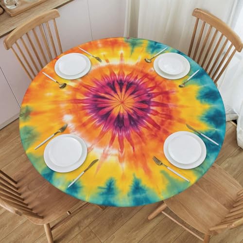 Boltpack Tischdecke mit buntem Batikdruck und elastischem Rand, runde Tischdecke, waschbar, wiederverwendbar, Tischdecke für Küche, Esszimmer, Party Boltpack Tischdecke mit buntem Batikdruck und elastischem Rand, runde Tischdecke, waschbar, wiederverwendbar, Tischdecke für Küche, Esszimmer, Party von Boltpack