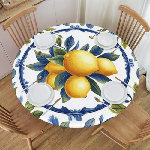 Boltpack Tischdecke mit gelbem Zitronenmuster und elastischem Rand, runde Tischdecke, waschbar, wiederverwendbar, Tischdecke für Küche, Esszimmer, Party Boltpack Tischdecke mit gelbem Zitronenmuster und elastischem Rand, runde Tischdecke, waschbar, wiederverwendbar, Tischdecke für Küche, Esszimmer, Party von Boltpack