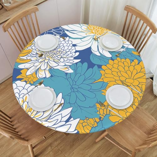 Boltpack Tischdecke mit weißem und gelbem Blumendruck, mit elastischem Rand, runde Tischdecke, waschbar, wiederverwendbar, Tischdecke für Küche, Esszimmer, Party Boltpack Tischdecke mit weißem und gelbem Blumendruck, mit elastischem Rand, runde Tischdecke, waschbar, wiederverwendbar, Tischdecke für Küche, Esszimmer, Party von Boltpack
