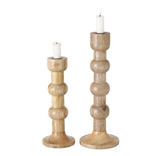 Boltze Kerzenständer Bubbles (2-teiliges Set, Kerzenhalter aus Holz, stilvolles Design, Dekoration Esstisch / Kommode, Boho Stil) 2025157 von Boltze