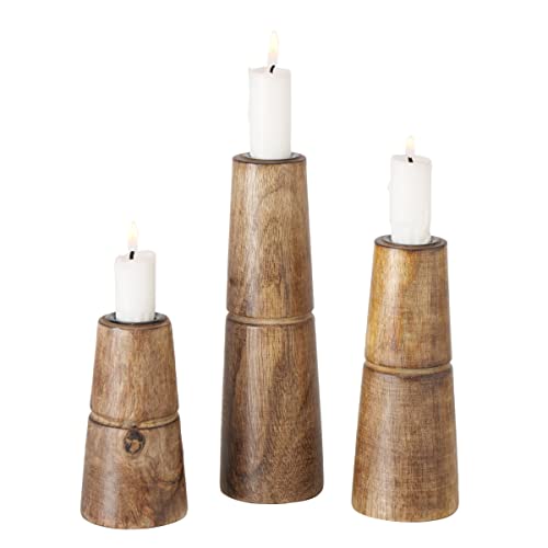 Boltze Kerzenständer Hotou (3-teiliges Set, Kerzenhalter aus Holz, stilvolles Design, Dekoration Esstisch / Kommode, Boho Stil) 2025159 von Boltze