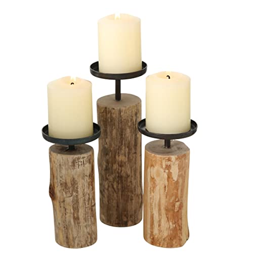 Boltze Kerzenständer Tempe (3-teiliges Set, Kerzenhalter aus Holz + Metall, stilvolles Design, Dekoration Esstisch / Kommode, Boho Stil) 4221400 von BOLTZE
