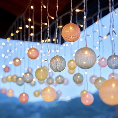 BomKra Lichterkette Baumwollkugeln, 100 LEDs Cotton Ball Lichterketten Kugeln Wetterfest mit Fernbedienung, 8 Modi, USB-Betriebene Timer, Lichterkette Kugeln für Garten Terrasse Hochzeit Party Außen von BomKra