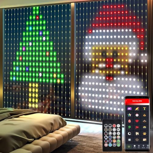 LED Vorhang Lichter - Dynamisch DIY Lichterkette Vorhang, 2x2m Lichterkette 400 LEDs, Smart Lichtervorhang mit Fernbedienung/APP, Lichterketten Vorhang für Weihnachtsdeko Party Innen Außen Deko LED Vorhang Lichter - Dynamisch DIY Lichterkette Vorhang, 2x2m Lichterkette 400 LEDs, Smart Lichtervorhang mit Fernbedienung/APP, Lichterketten Vorhang für Weihnachtsdeko Party Innen Außen Deko von BomKra