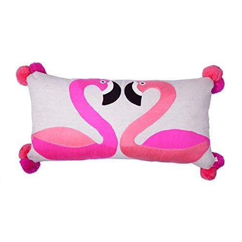 Bombay Duck Flamingoes Embroidered Cushion on Linen von Bombay Duck