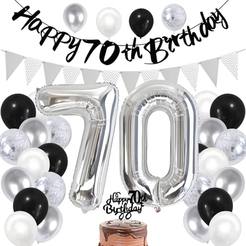 70. Geburtstag Dekorationen für Damen und Herren, Happy 70th Birthday Banner Schwarz Silber Geburtstag Luftballons Kuchen Topper Zahl 70 Folienballon für 70. Geburtstag Party Dekoration (Schwarz 70. Geburtstag Dekorationen für Damen und Herren, Happy 70th Birthday Banner Schwarz Silber Geburtstag Luftballons Kuchen Topper Zahl 70 Folienballon für 70. Geburtstag Party Dekoration (Schwarz von Bomiclss