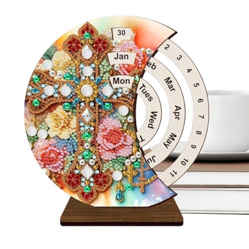 BommFu Holz Schreibtisch Kalender | Diamond Painting Kalender | Rotierender Dauerkalender Aus Holz - Vertikaler Dekorativer Diamant Painting Tischkalender Für Schlafzimmer,Büro,Wohnzimmer von BommFu