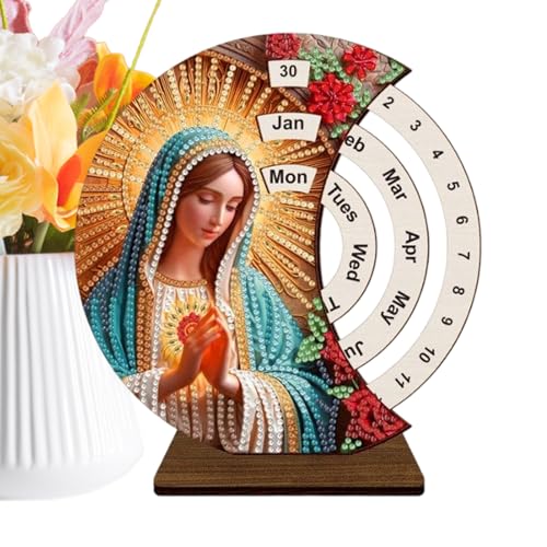 BommFu Holz Schreibtisch Kalender | Diamond Painting Kalender | Rotierender Dauerkalender Aus Holz - Vertikaler Dekorativer Diamant Painting Tischkalender Für Schlafzimmer,Büro,Wohnzimmer von BommFu