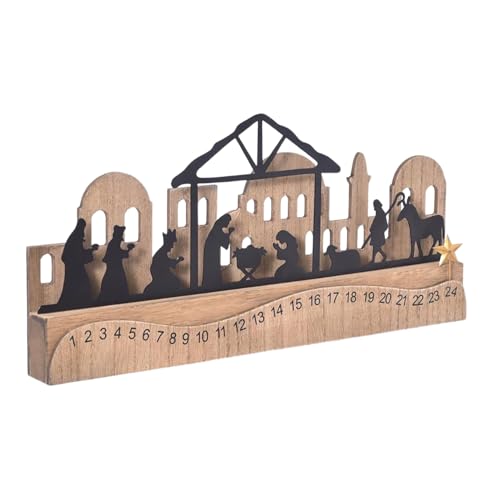 BommFu Jesus Kalender Adventszeit,Holzer Weihnachtskrippen Adventskalender 2025 | Deko Ornamente Wohnaccessoires Für Geburtstag Vitrine Wohnzimmer Bücherregal Esszimmer Eingangsbereich von BommFu
