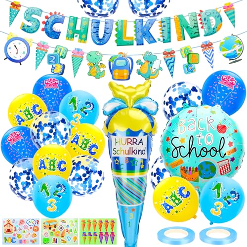 BOMTOP Einschulung Deko, Schuleinführung Schulanfang Deko Set für Jungen Einschulung Deko Schulanfang Deko Einschulung mit Einschulung Banner ABC 123 Zuckertüte Motiv Schultüte Konfetti Folienballon BOMTOP Einschulung Deko, Schuleinführung Schulanfang Deko Set für Jungen Einschulung Deko Schulanfang Deko Einschulung mit Einschulung Banner ABC 123 Zuckertüte Motiv Schultüte Konfetti Folienballon von Bomtop