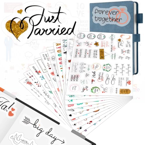 Bomtop Sticker Hochzeit Gästebuch (587 Sticker) - Aufkleber für Gästebuch und Fotoalbum, Love Stickers für Scrapbook oder Bullet Journal, Wunderschöne Aufkleber für Fotoalbum von Bomtop