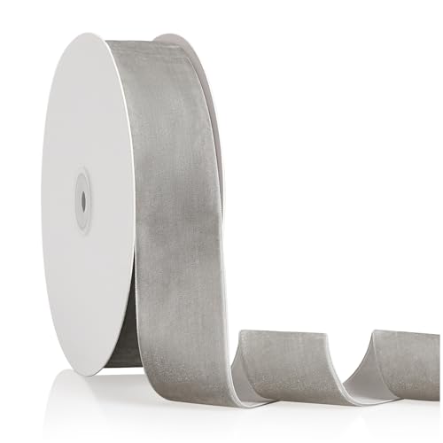 Samtband für Weihnachtsbaum, Kranz, Dekoration, handgefertigt, Ornamente, Geschenkverpackungen und Schleifen, 3,8 cm x 20 m, Silbergrau Samtband für Weihnachtsbaum, Kranz, Dekoration, handgefertigt, Ornamente, Geschenkverpackungen und Schleifen, 3,8 cm x 20 m, Silbergrau von Bomybaw