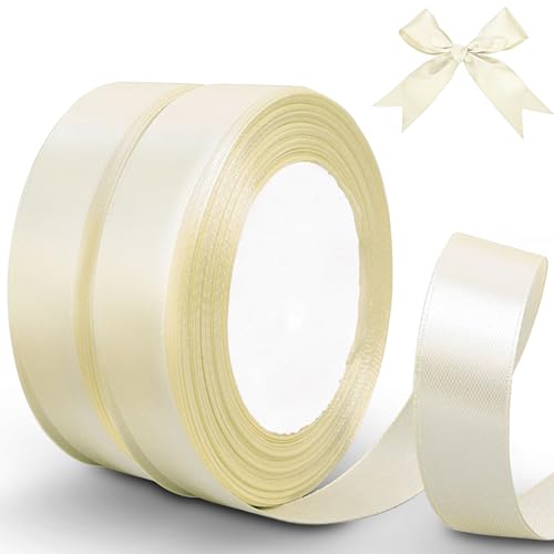 Bontiady Satinband Crem 20mm, 44m Geschenkband breit, Schleifenband, Stoffband für Geschenkverpackung, Basteln, Weihnachten, Nähprojekte, Haarschleifen, Geburtstag Deko, Hochzeitsdekoration. von BonTiady