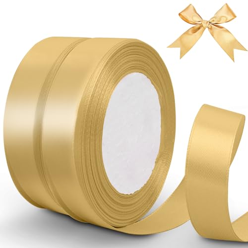 Bontiady Satinband Gold 20mm, 44m Geschenkband breit, Schleifenband, Stoffband für Geschenkverpackung, Basteln, Nähprojekte, Haarschleifen, Weihnachten, Geburtstag Deko, Hochzeitsdekoration. von BonTiady