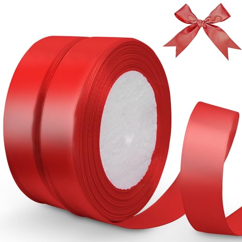 Bontiady Satinband Rot 20mm, 44m Geschenkband breit, Schleifenband, Stoffband für Geschenkverpackung, Basteln, Nähprojekte, Haarschleifen, Weihnachten, Geburtstag Deko, Hochzeitsdekoration. von BonTiady