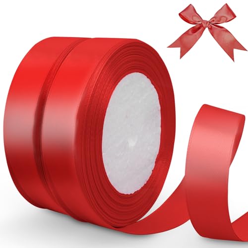 Bontiady Satinband Rot 20mm, 44m rotes geschenkband, Schleifenband hochzeit, Schleifenband für Geschenkverpackung, Basteln, Nähprojekte, Haarschleifen, Weihnachten, Geburtstag Deko. von BonTiady