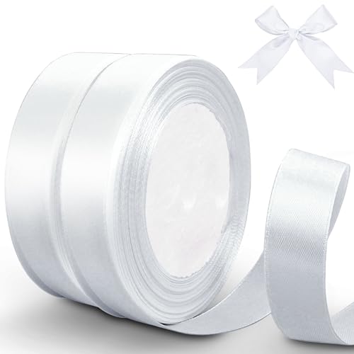 Bontiady Satinband weiss 20mm, 44m Geschenkband weiss, Schleifenband hochzeit, Schleifenband für Geschenkverpackung, Basteln, Weihnachten, Nähprojekte, Haarschleifen, Geburtstag Deko. von BonTiady