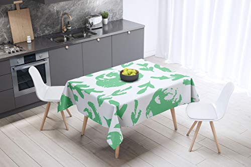 Le Jardin du Lin Küchendekoration, Tischdecke, Benzingrün, Weiß, 140 x 140 Cm - Entworfen und hergestellt in der Türkei von Bonamaison
