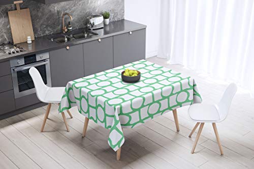 Le Jardin du Lin Küchendekoration, Tischdecke, Benzingrün, Weiß, 140 x 140 Cm - Entworfen und hergestellt in der Türkei von Le Jardin du Lin