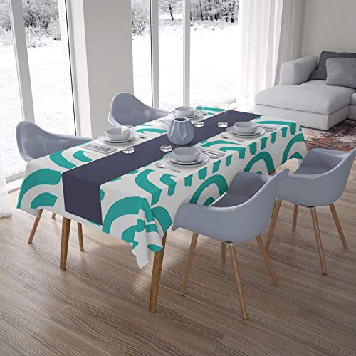 Le Jardin du Lin Küchendekoration, Tischdecke, Türkis, Weiß, 140 x 200 Cm - Entworfen und hergestellt in der Türkei von Bonamaison