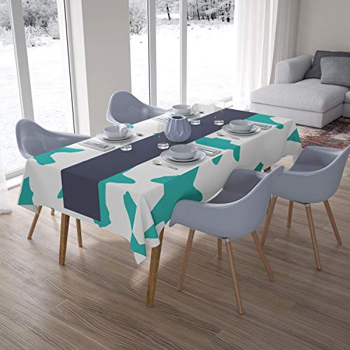 Le Jardin du Lin Küchendekoration, Tischdecke, Türkis, Weiß, 140 x 200 Cm - Entworfen und hergestellt in der Türkei von Bonamaison