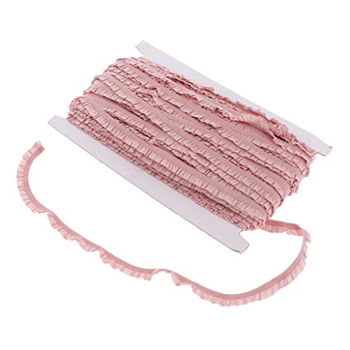 Bonarty Elastische Rüschenband mit Spitzen, Rüsche Dekoband Gummiband Rüschenborte, 50 Yards, Breite Ca.10mm - Rosa 2 von Bonarty