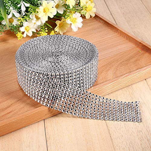 Bonbela 8 Zeilen Mesh Wrap Diamant Warp Rollen Rollenkristallbänder Strassband Reiter 10 Yard Schwarz (Silber) von Bonbela