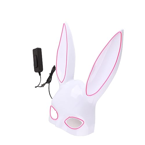 Bonbela Kaninchen -Maskerade -Maske Halbgesicht Rabbit Maske Weißer Plastik mit 3 Verstellbaren Leichten Zahnrädern für die Halloween -Party des Nachtclubs (mit rosa Licht) von Bonbela